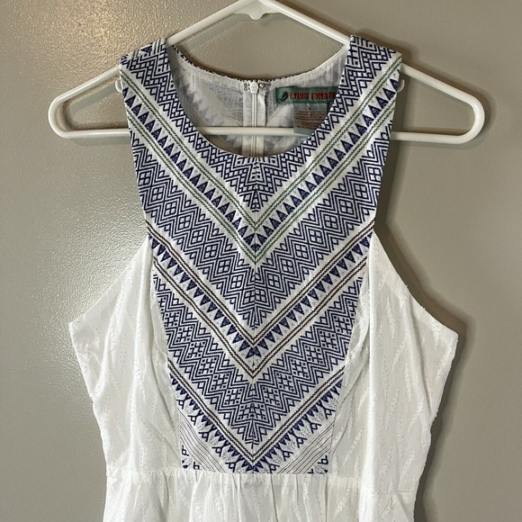 Flying Tomato Womens Sleeveless Dress White Blue Embroidered Sundress Si… - Picture 2 of 6